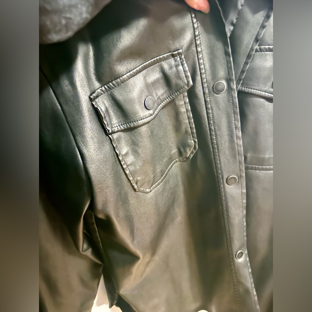 Faux Leather Button Down Jacket - image 5